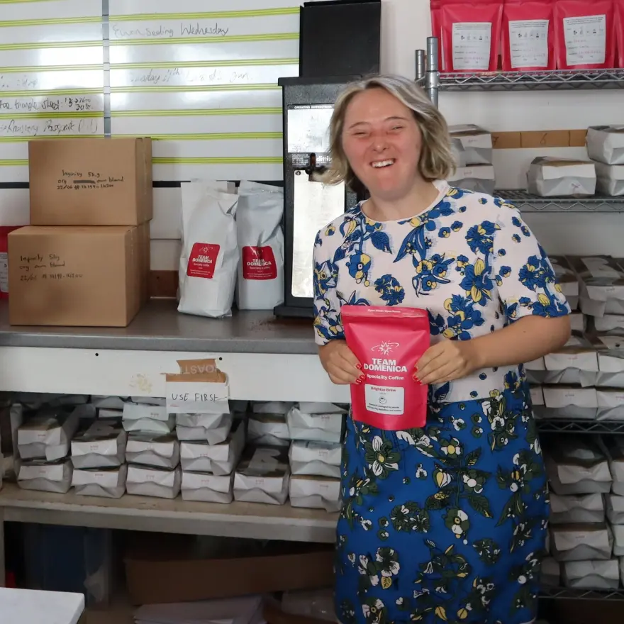 Team Domenica candidate packing coffee