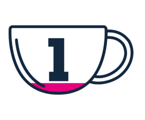 A coffee cup with the number 1 on it