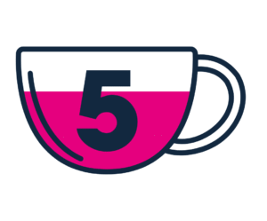 A coffee cup with the number 5 on it