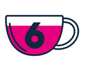 A coffee cup with the number 6 on it