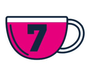 A coffee cup with the number 7 on it