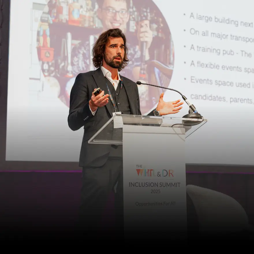A Team Domenica staff member Speaking at the WiHTL incusion summit