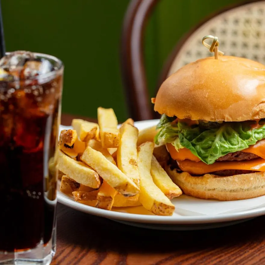 Burger, chips and coke at The North Star pub Brighton